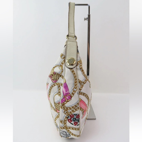 Gucci White Satin Charmy Chain Printed Hobo Bag. Authentic. - Picture 4 of 16